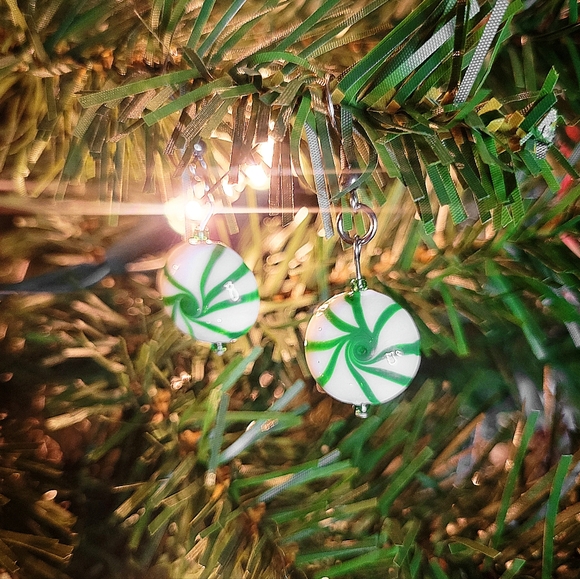 Green Minty Glass & Stainless Steel Earrings, Hand Crafted! - Picture 5 of 5